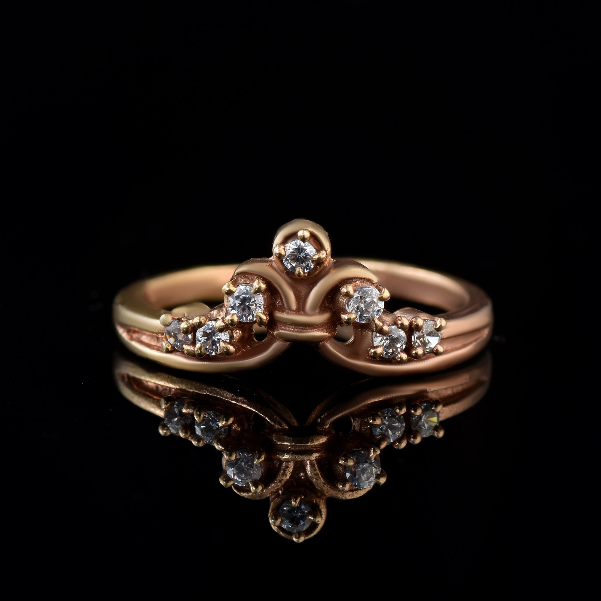 Round White Topaz Crown Ring 925 Sterling Silver Rose Gold Plated