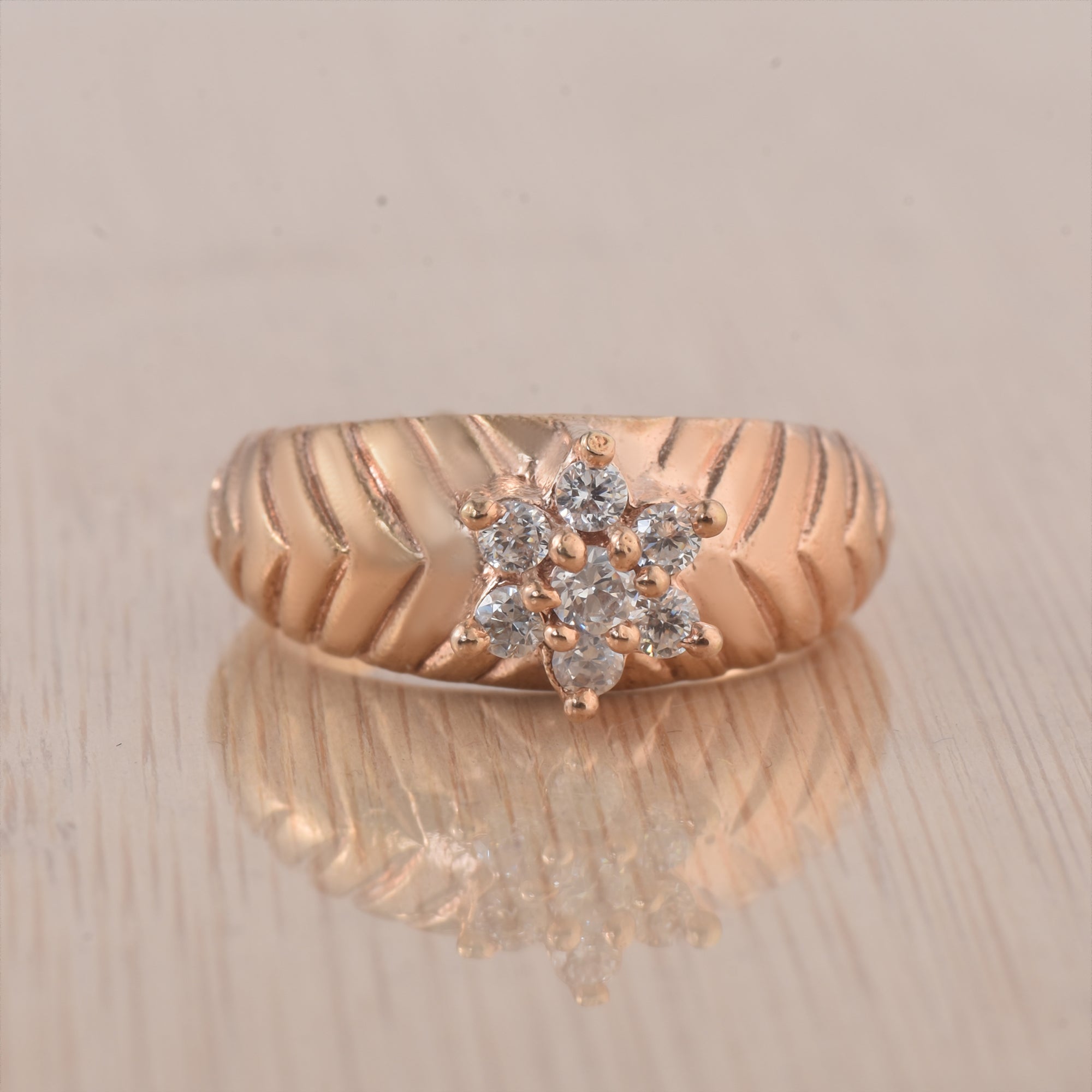 Round White Topaz Floral Ring 925 Sterling Silver Rose Gold Plated
