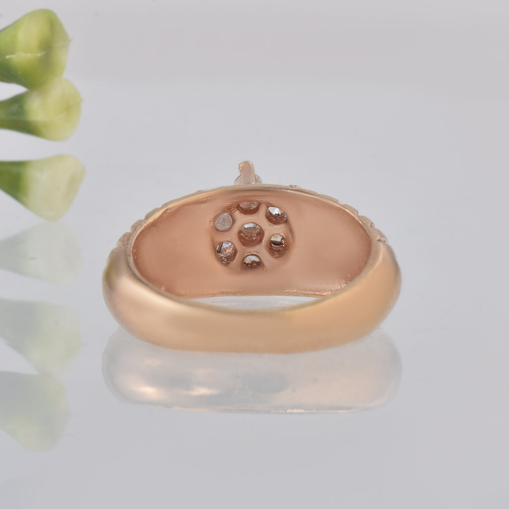 Round White Topaz Floral Ring 925 Sterling Silver Rose Gold Plated