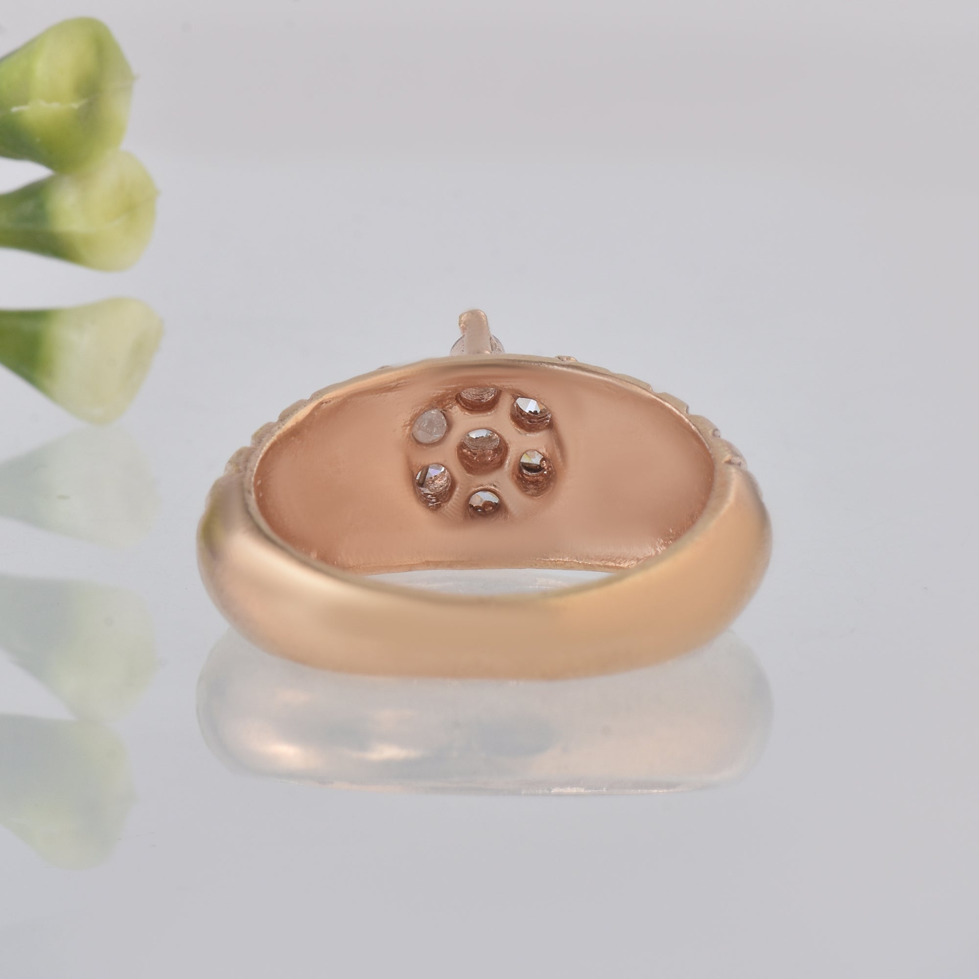 Round White Topaz Floral Ring 925 Sterling Silver Rose Gold Plated