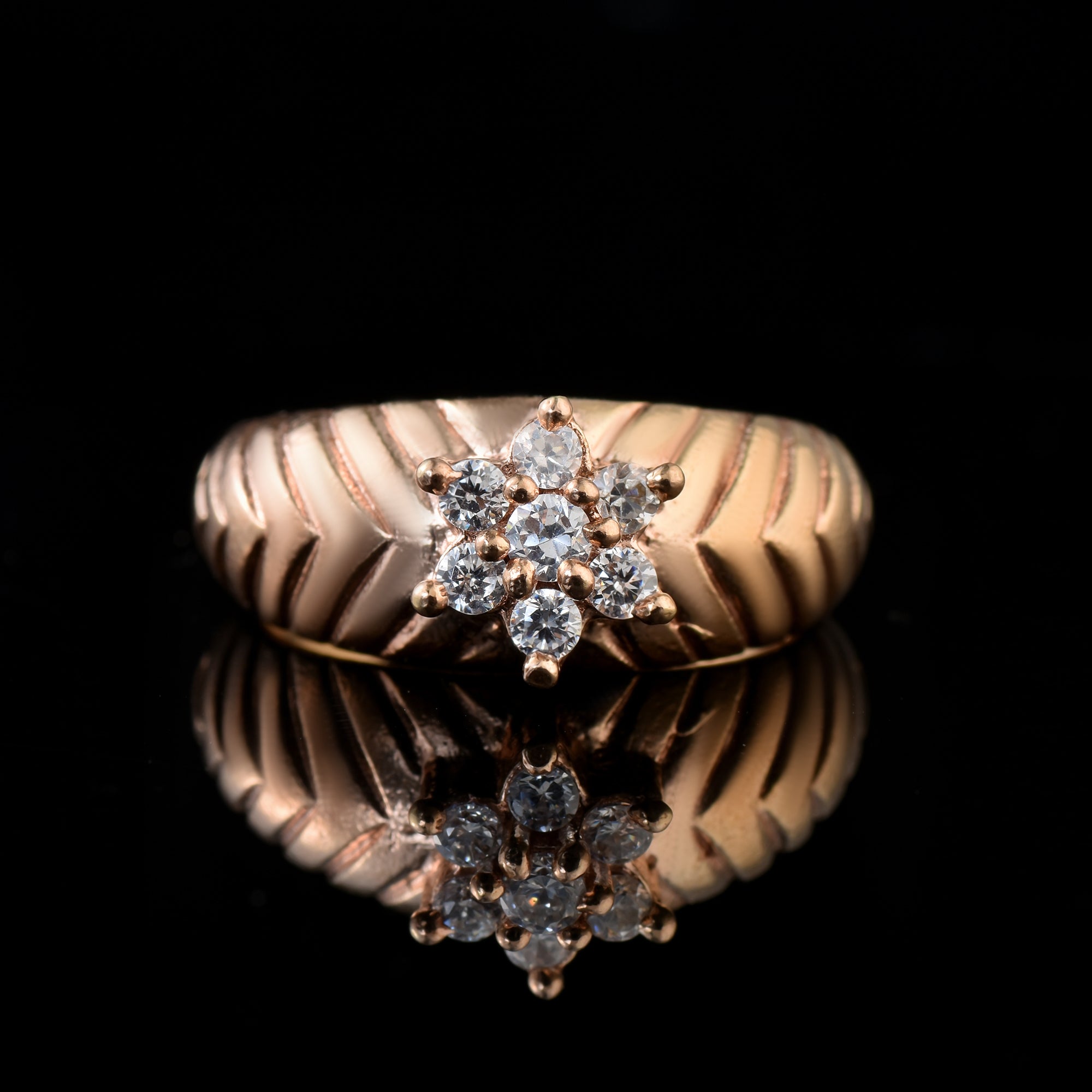 Round White Topaz Floral Ring 925 Sterling Silver Rose Gold Plated