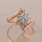Round White Topaz Cluster Ring 925 Sterling Silver Rose Gold Plated