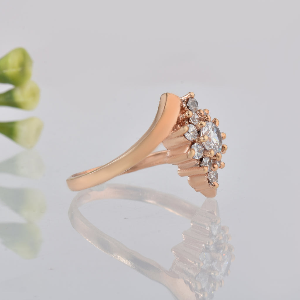 Round White Topaz Cluster Ring 925 Sterling Silver Rose Gold Plated