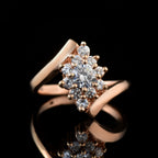Round White Topaz Cluster Ring 925 Sterling Silver Rose Gold Plated