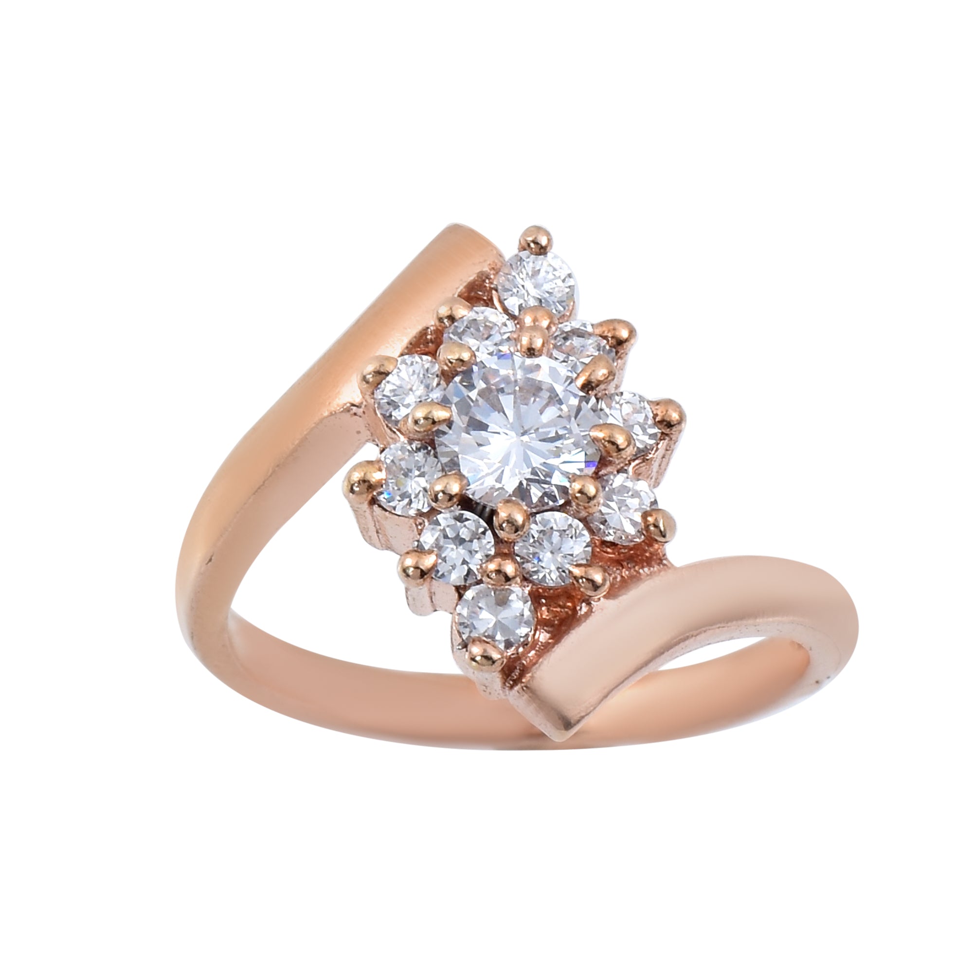 Round White Topaz Cluster Ring 925 Sterling Silver Rose Gold Plated