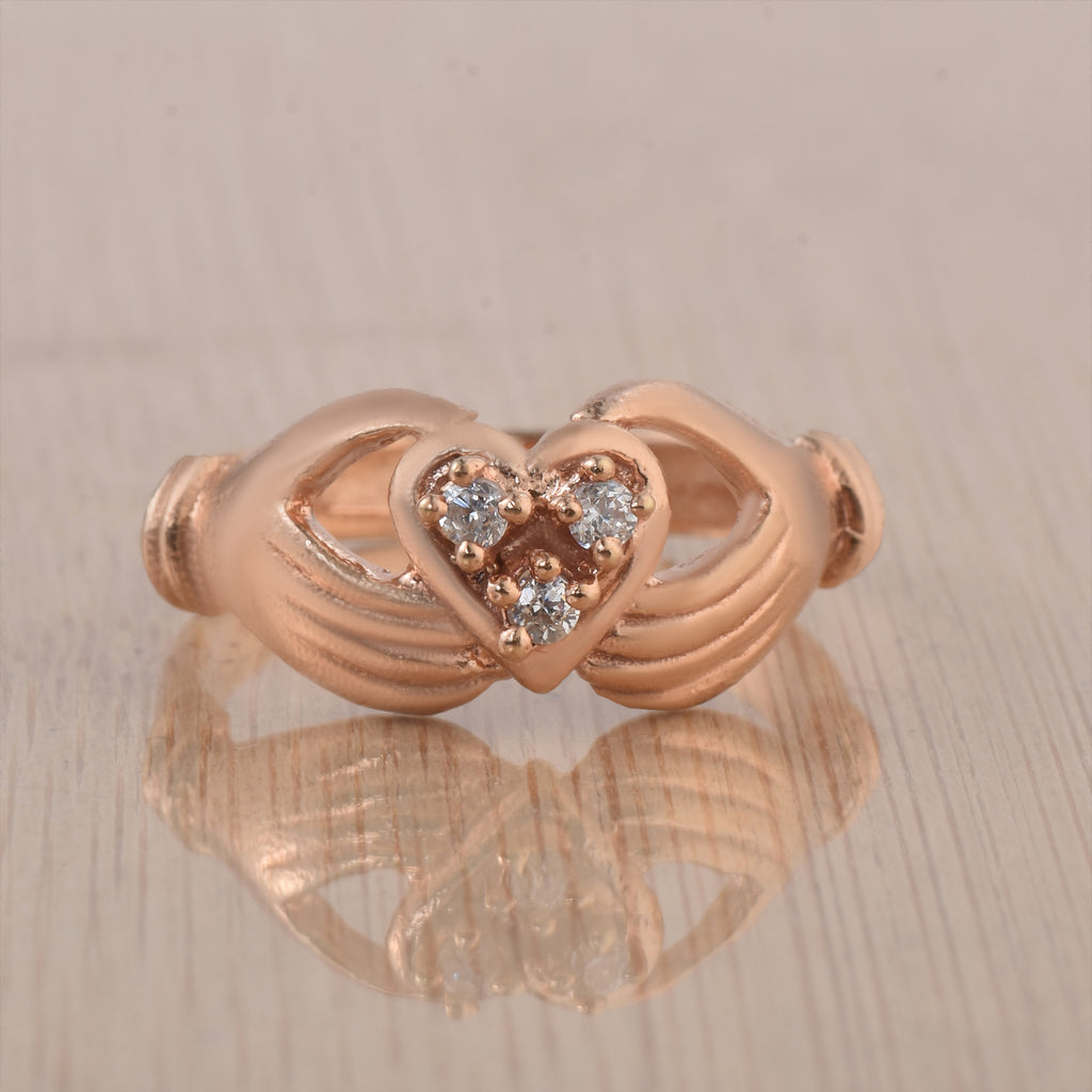Round White Topaz Heart Ring 925 Sterling Silver Rose Gold Plated