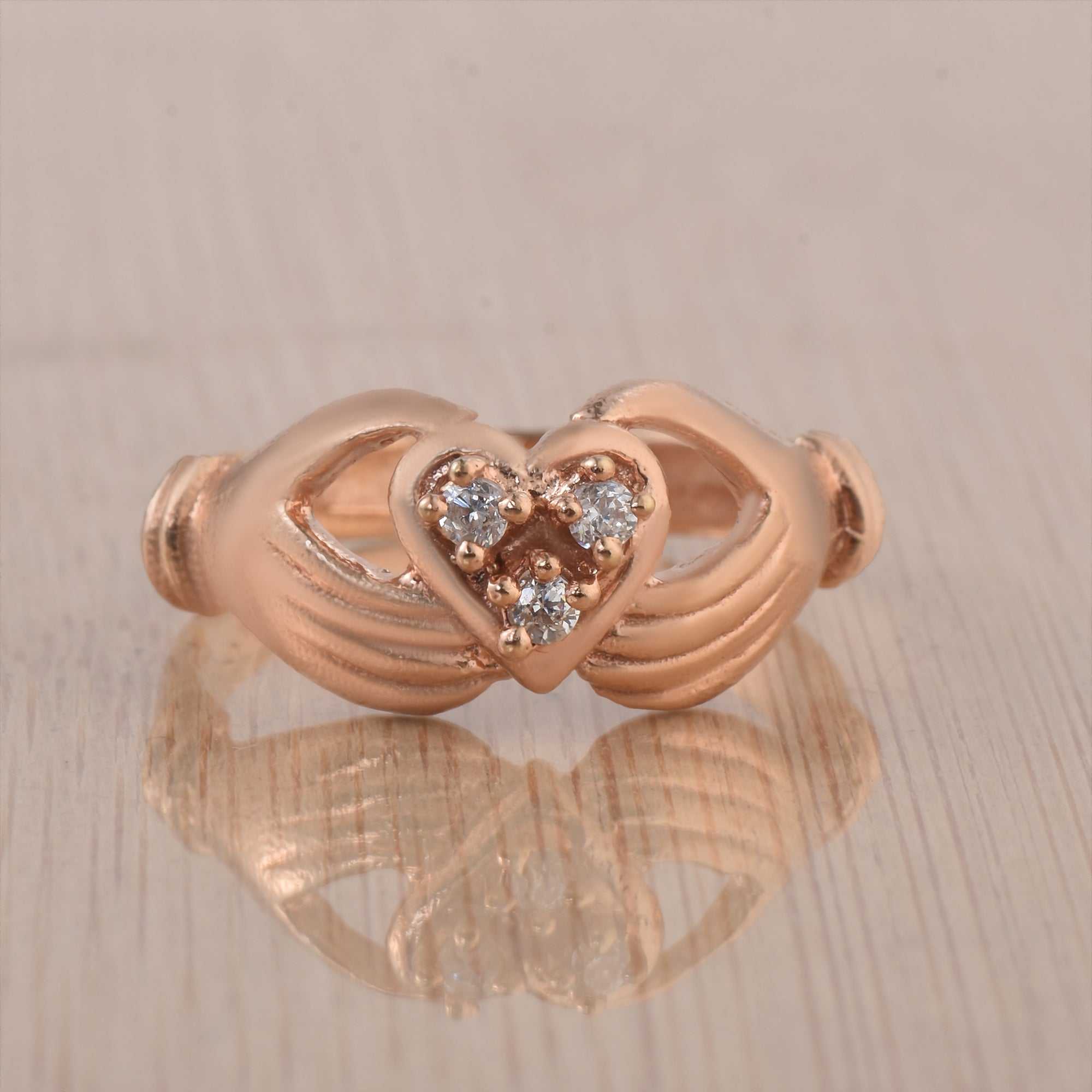 Round White Topaz Heart Ring 925 Sterling Silver Rose Gold Plated