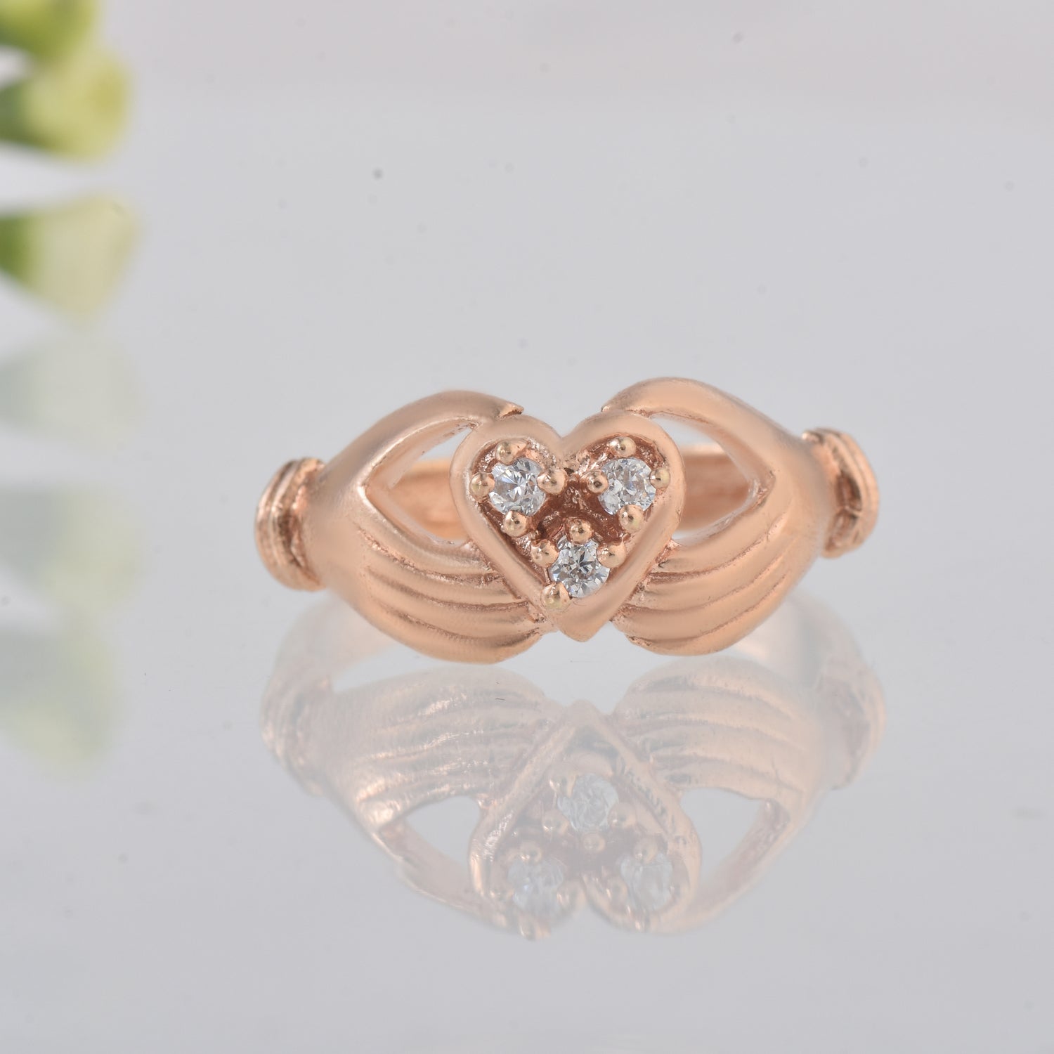 Round White Topaz Heart Ring 925 Sterling Silver Rose Gold Plated