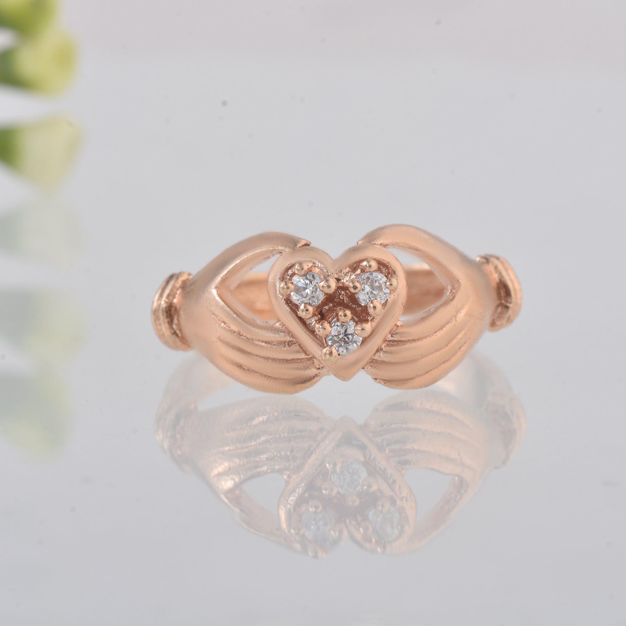 Round White Topaz Heart Ring 925 Sterling Silver Rose Gold Plated