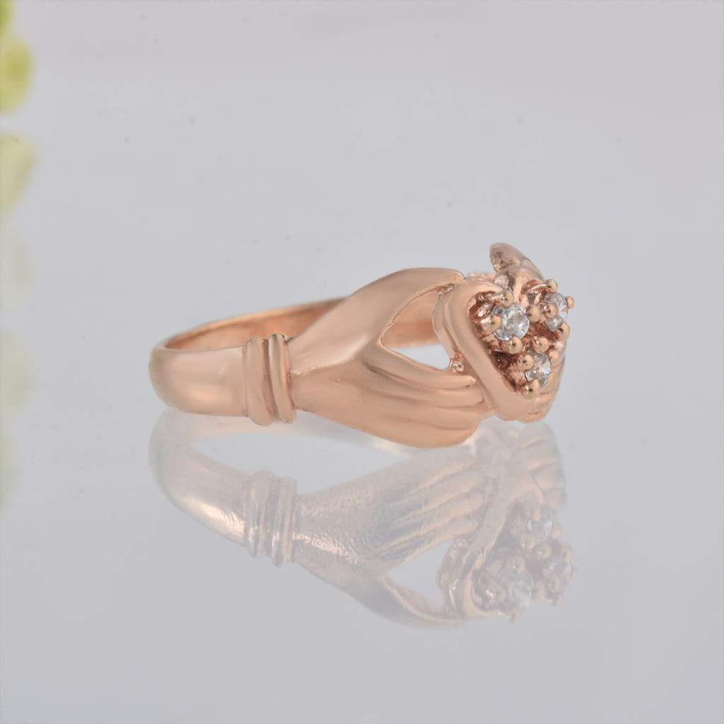 Round White Topaz Heart Ring 925 Sterling Silver Rose Gold Plated