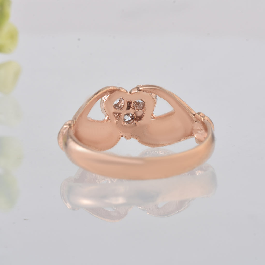 Round White Topaz Heart Ring 925 Sterling Silver Rose Gold Plated