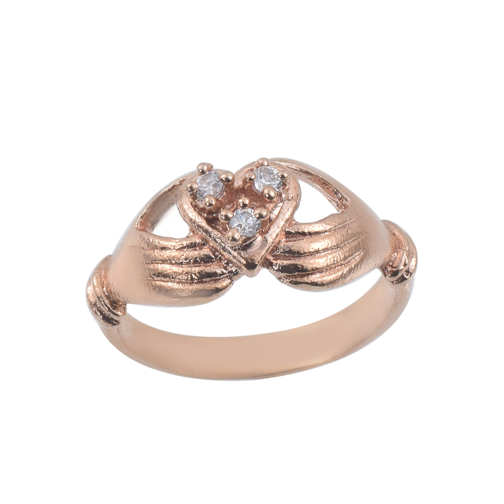 Round White Topaz Heart Ring 925 Sterling Silver Rose Gold Plated
