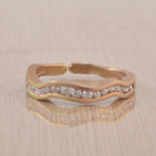 Round White Topaz Wave Band Ring 925 Sterling Silver Rose Gold Plated