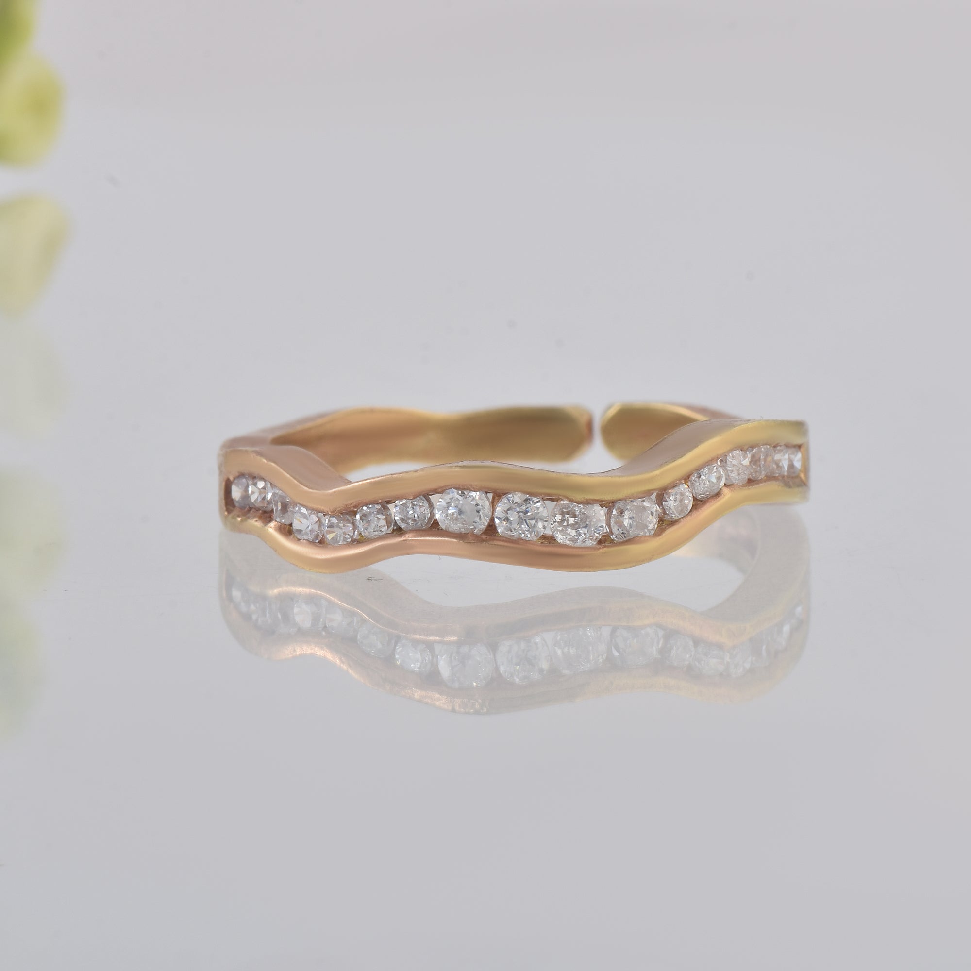 Round White Topaz Wave Band Ring 925 Sterling Silver Rose Gold Plated