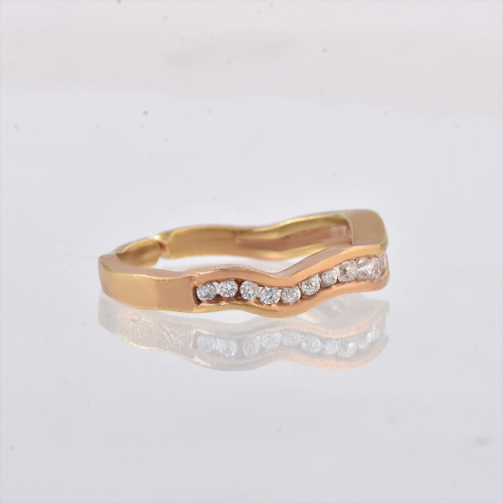 Round White Topaz Wave Band Ring 925 Sterling Silver Rose Gold Plated
