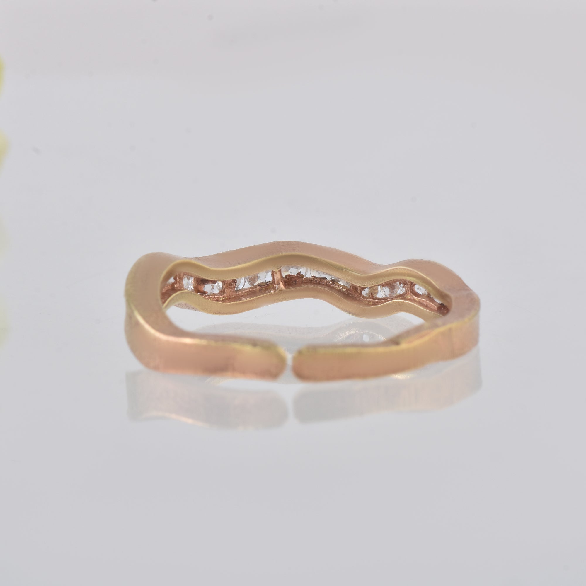 Round White Topaz Wave Band Ring 925 Sterling Silver Rose Gold Plated