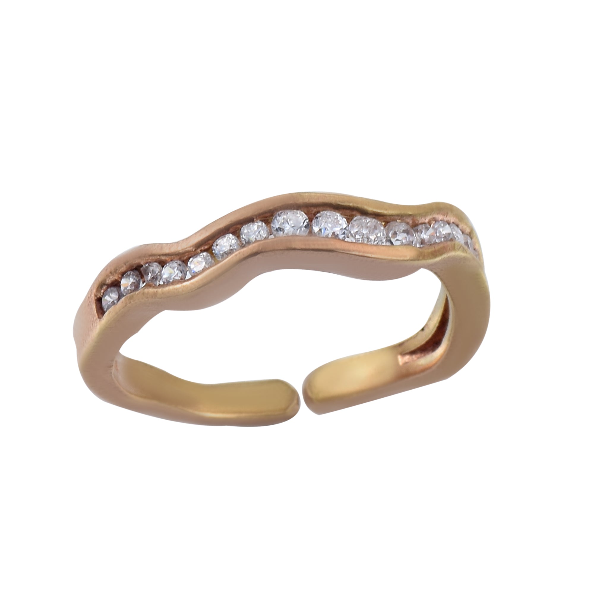 Round White Topaz Wave Band Ring 925 Sterling Silver Rose Gold Plated
