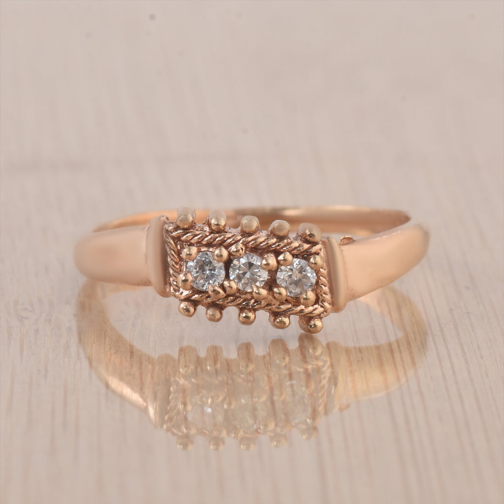 Round White Topaz Textured Band Ring 925 Sterling Silver Rose Gold Plated
