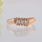 Round White Topaz Textured Band Ring 925 Sterling Silver Rose Gold Plated