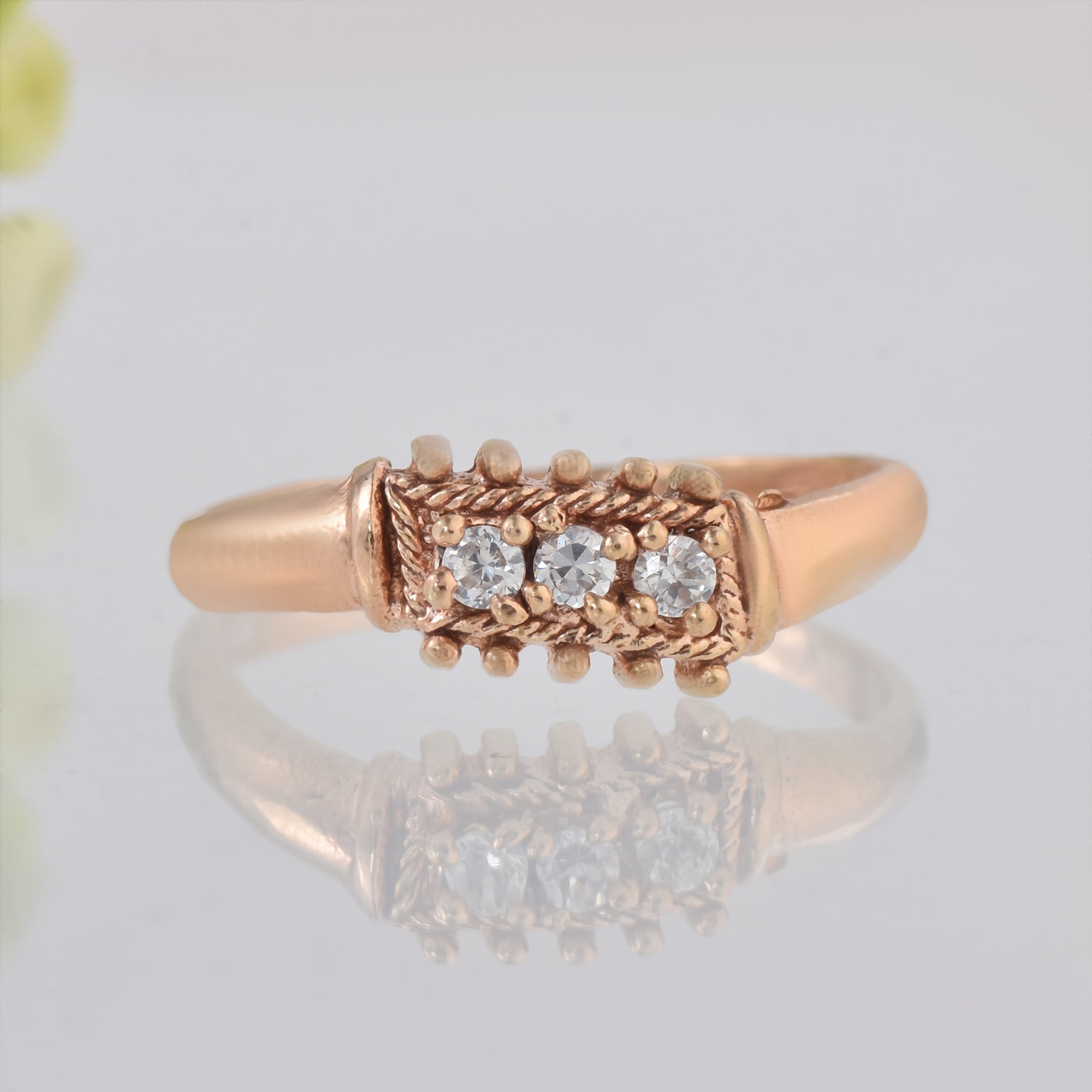 Round White Topaz Textured Band Ring 925 Sterling Silver Rose Gold Plated