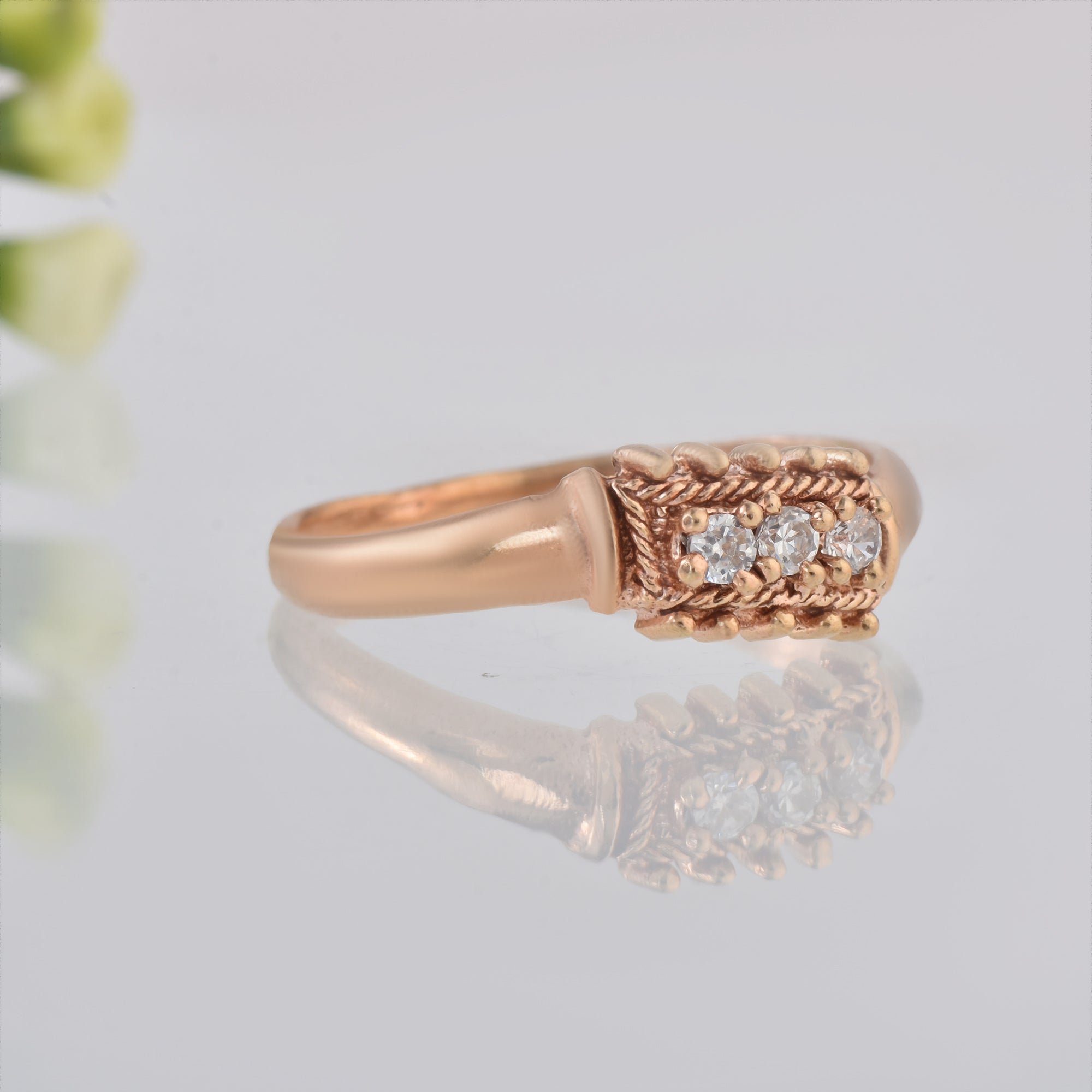 Round White Topaz Textured Band Ring 925 Sterling Silver Rose Gold Plated