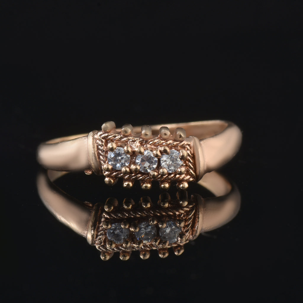 Round White Topaz Textured Band Ring 925 Sterling Silver Rose Gold Plated