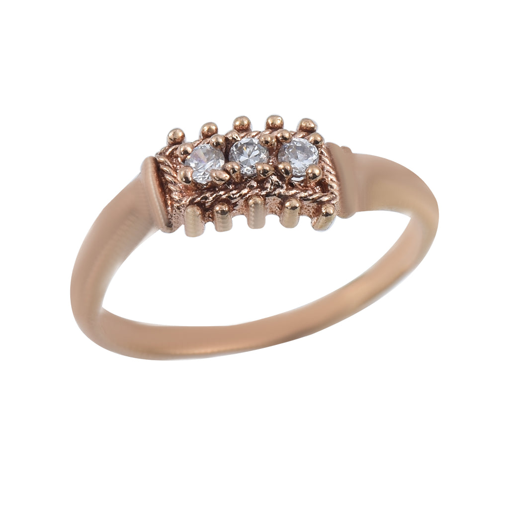 Round White Topaz Textured Band Ring 925 Sterling Silver Rose Gold Plated
