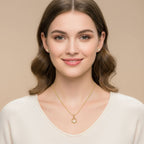 White Stone Round Halo Pendant Necklace 925 Sterling Silver Yellow Plated