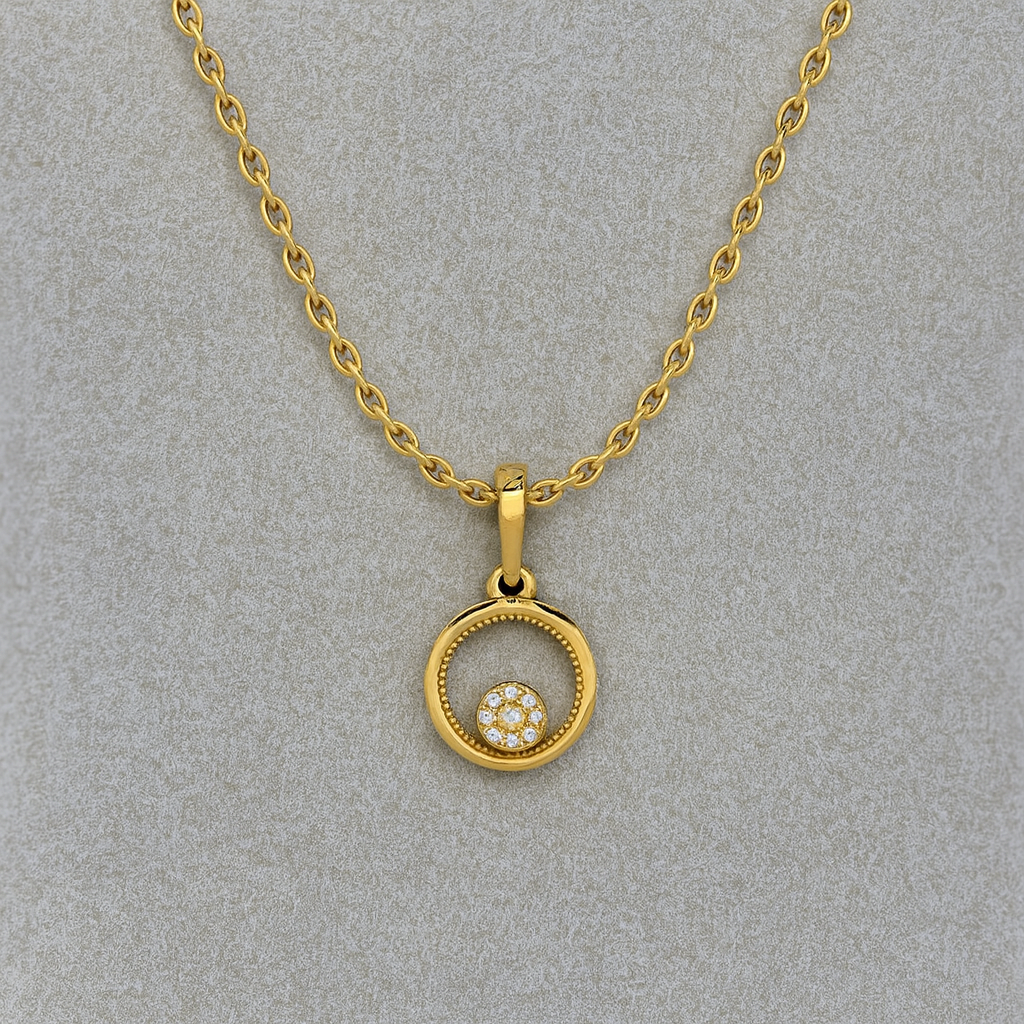 White Stone Round Halo Pendant Necklace 925 Sterling Silver Yellow Plated