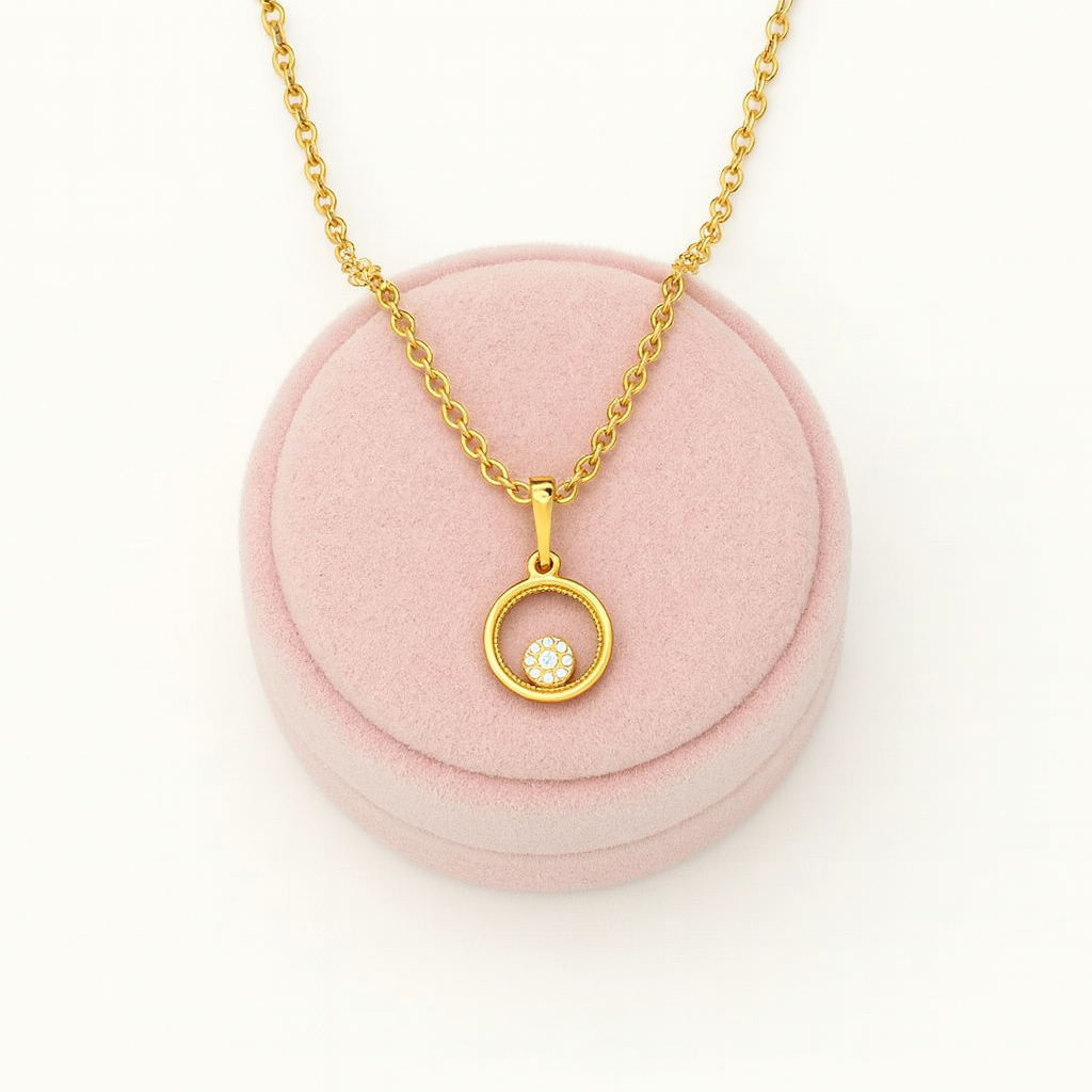 White Stone Round Halo Pendant Necklace 925 Sterling Silver Yellow Plated