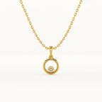 White Stone Round Halo Pendant Necklace 925 Sterling Silver Yellow Plated