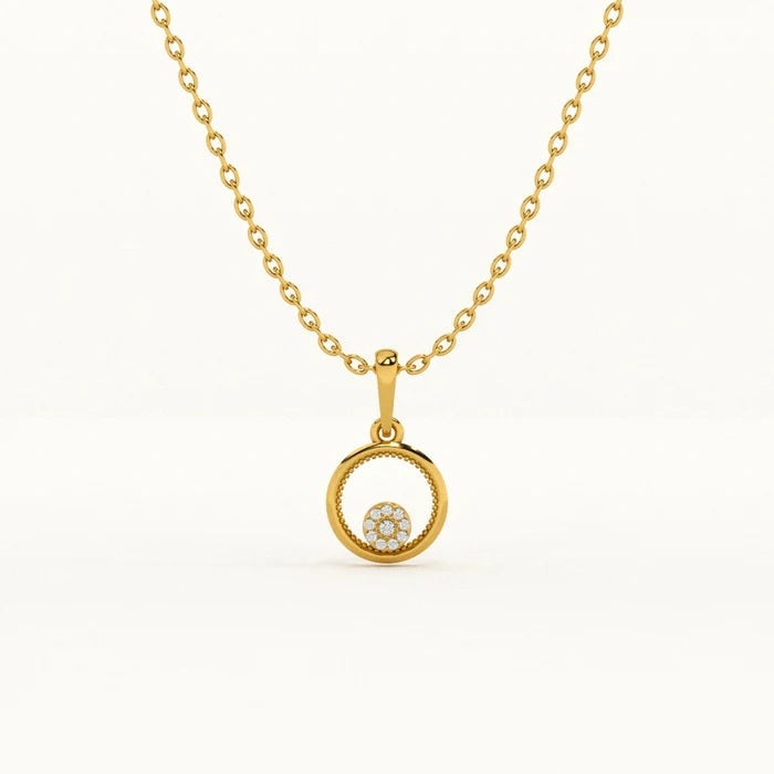 White Stone Round Halo Pendant Necklace 925 Sterling Silver Yellow Plated