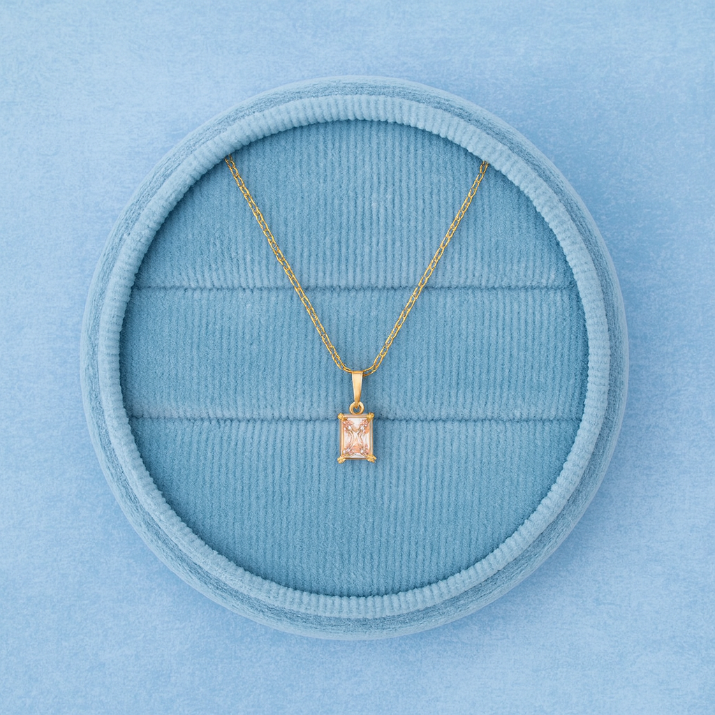 Princess-Cut Pink Stone Necklace 925 Sterling Silver Yellow Plated