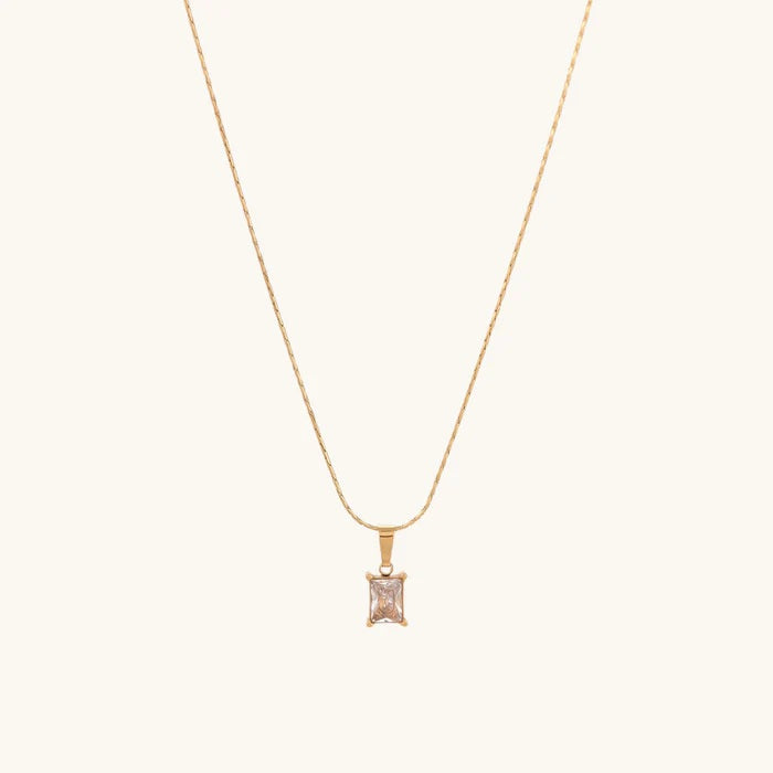 Princess-Cut Pink Stone Necklace 925 Sterling Silver Yellow Plated