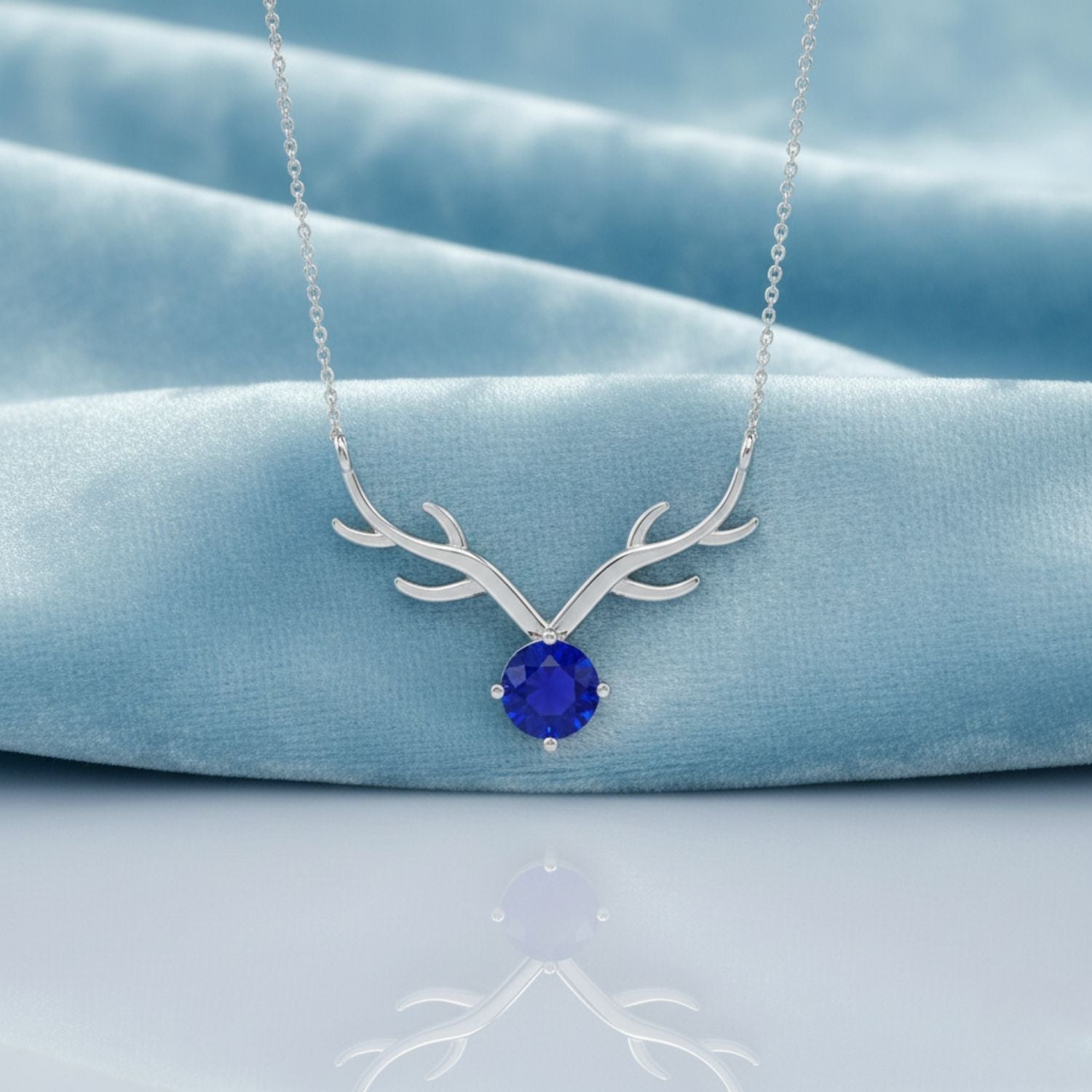 Blue Cz Winter Deer Necklace 925 Sterling Silver