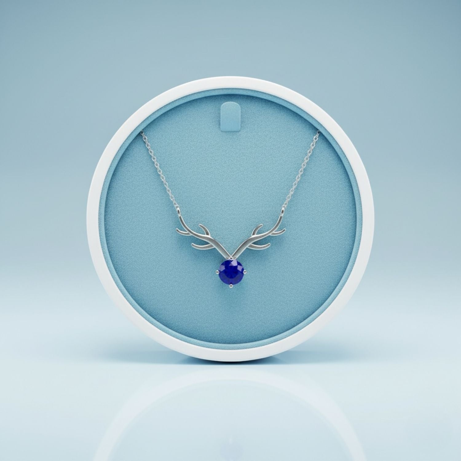 Blue Cz Winter Deer Necklace 925 Sterling Silver