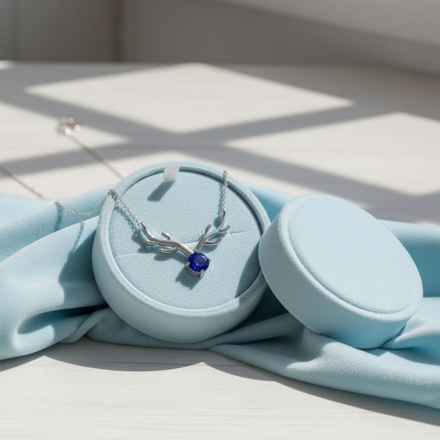 Blue Cz Winter Deer Necklace 925 Sterling Silver