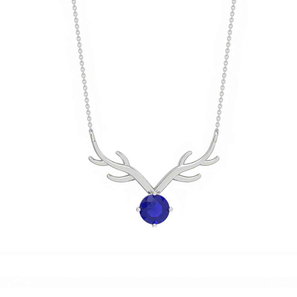 Blue Cz Winter Deer Necklace 925 Sterling Silver