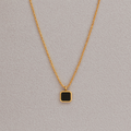 Black Onyx Square Necklace 925 Sterling Silver Yellow Plated