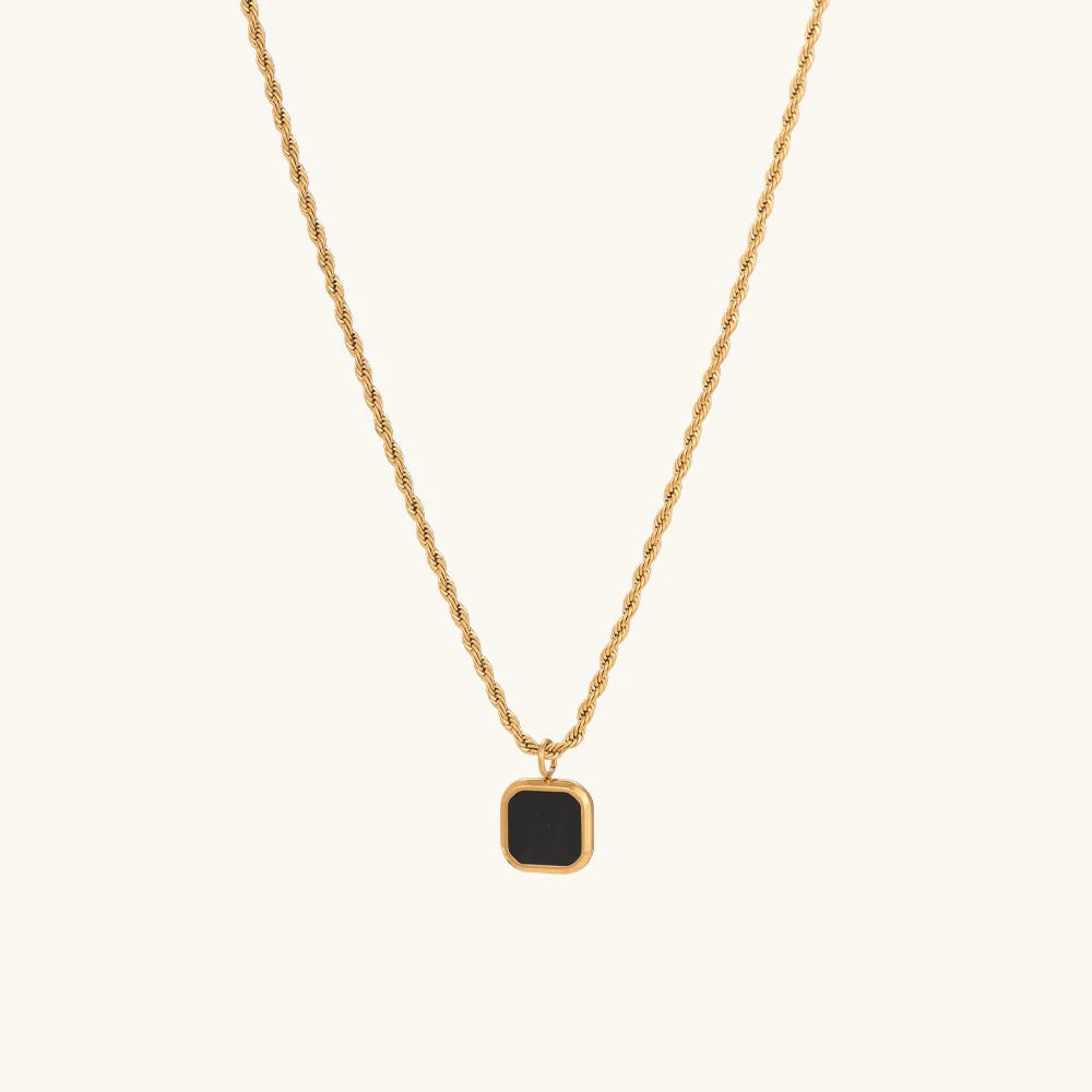 Black Onyx Square Necklace 925 Sterling Silver Yellow Plated