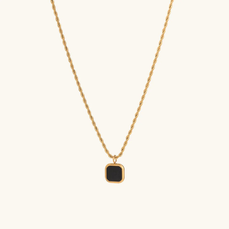 Black Onyx Square Bezel Necklace – 925 Sterling Silver