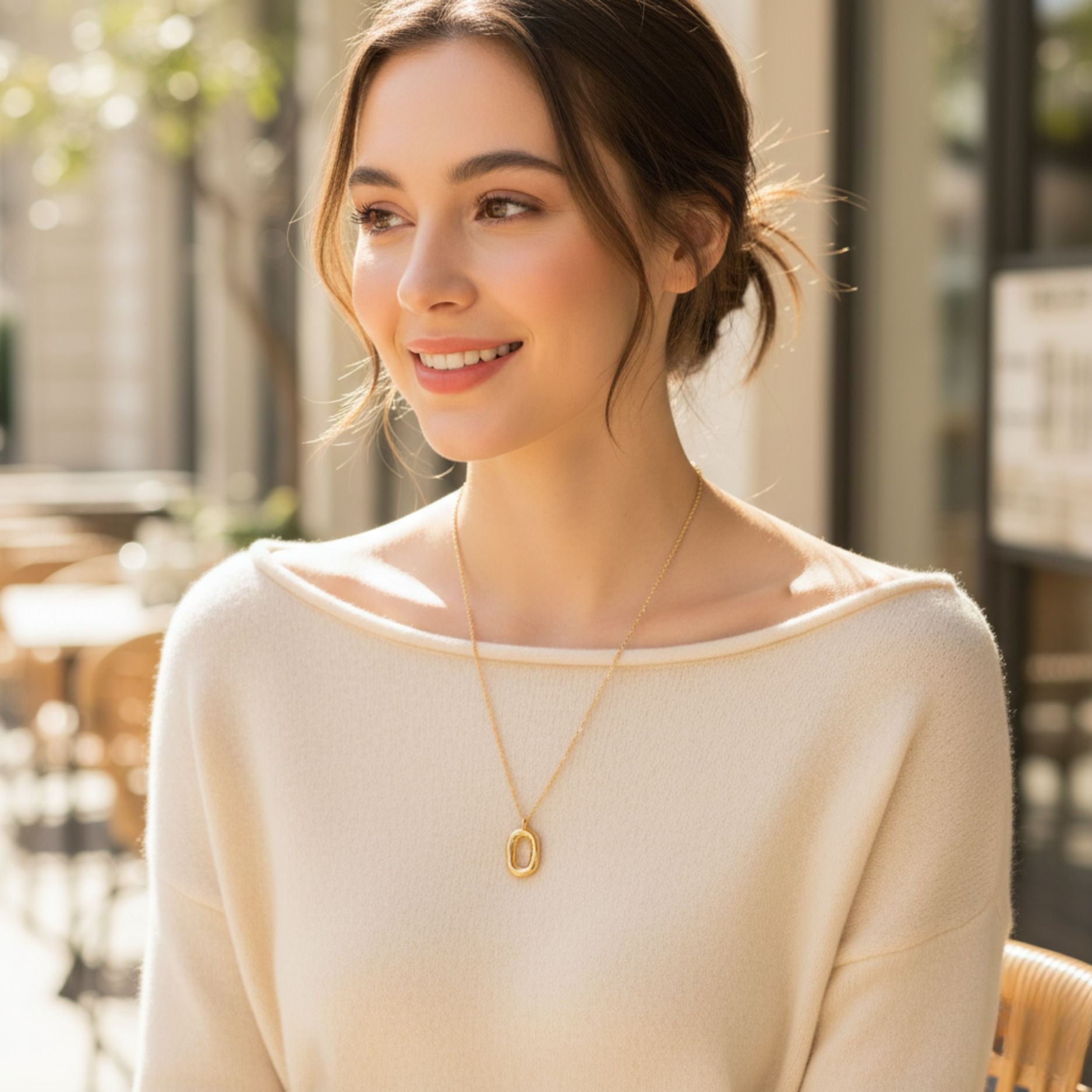 Textured Oval Necklace 925 Sterling Silver Yellow Plated