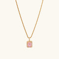 Pink Emerald-Cut Halo Necklace – 925 Sterling Silver