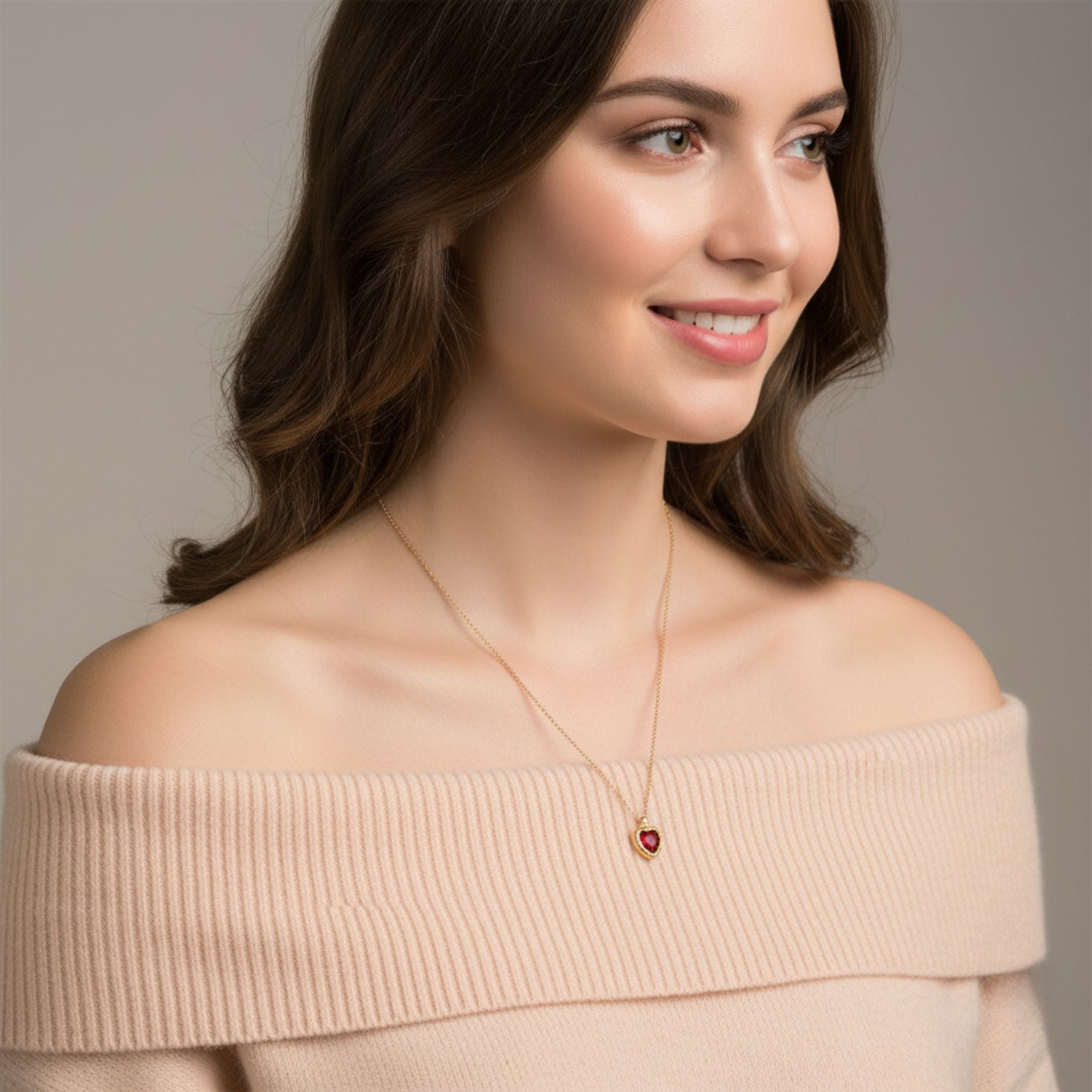 Red Heart Necklace 925 Sterling Silver Yellow Plated