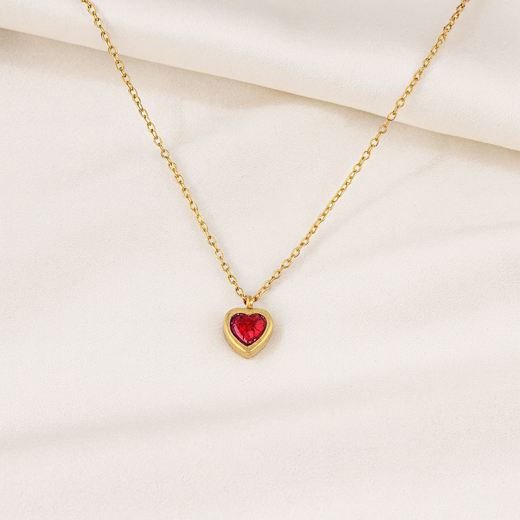 Red Heart Solitaire Necklace – 925 Sterling Silver