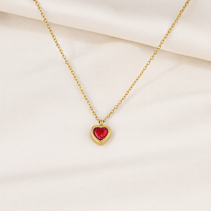 Red Heart Solitaire Necklace – 925 Sterling Silver