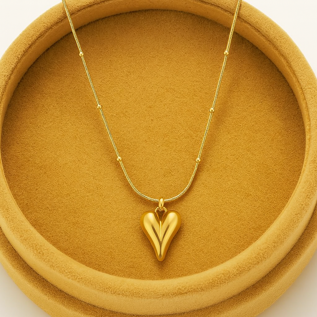 Gold Puffy Heart Necklace 925 Sterling Silver Yellow Plated