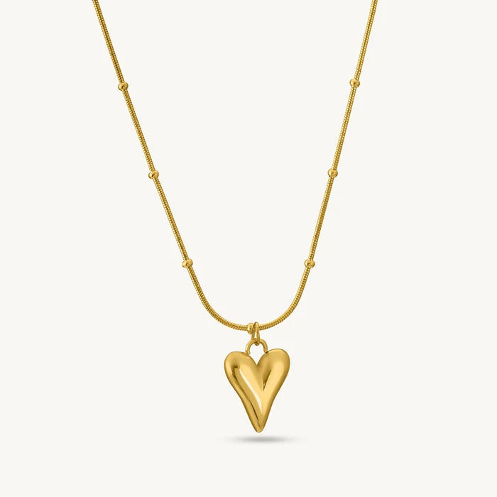 Gold Puffy Heart Necklace 925 Sterling Silver Yellow Plated