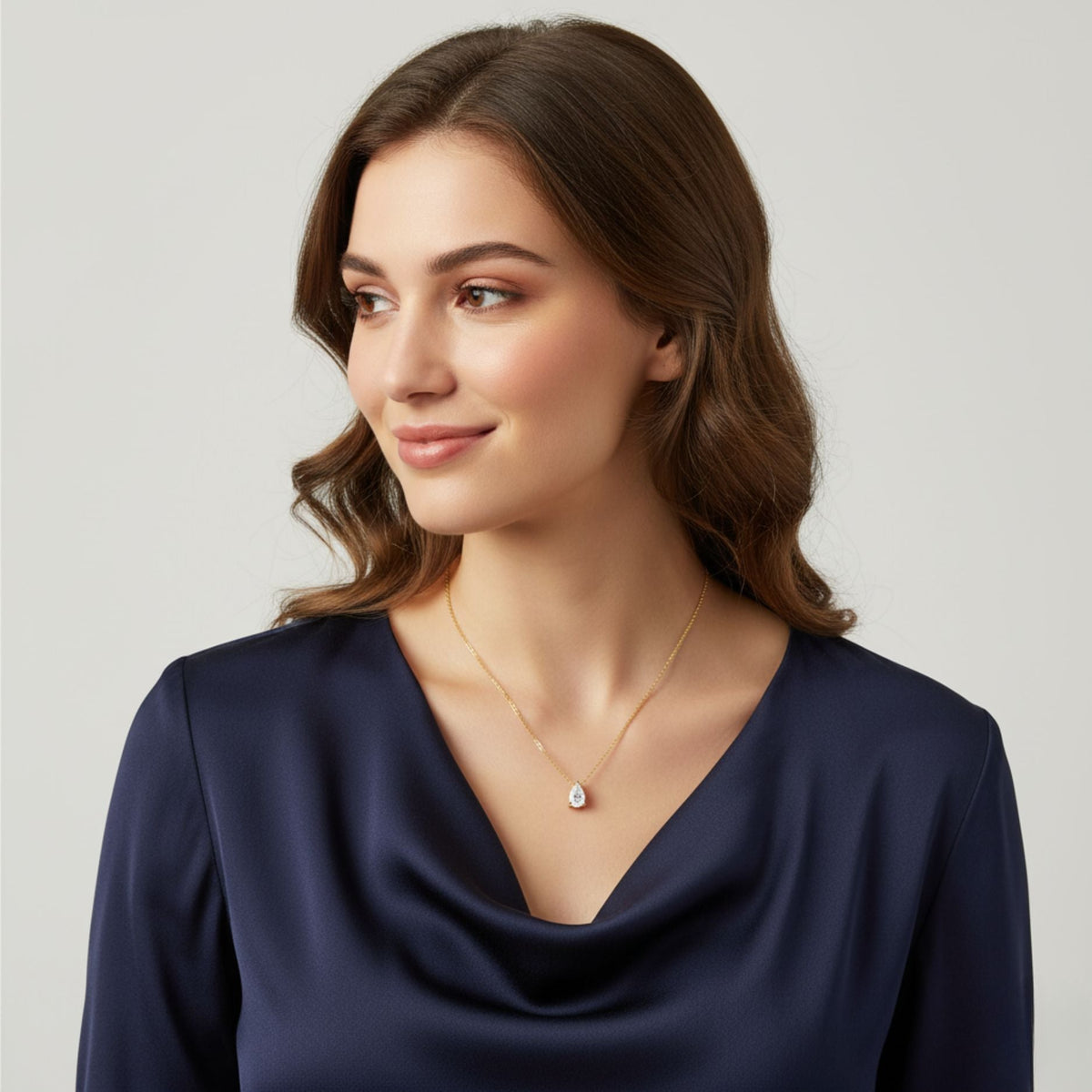 Pear-Cut White CZ Teardrop Necklace – 925 Sterling Silver