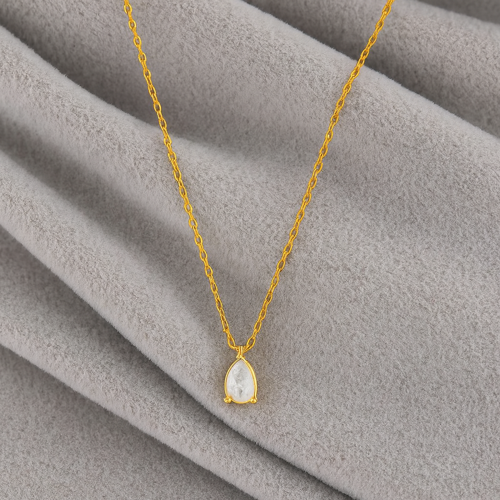 Teardrop White Stone Necklace 925 Sterling Silver Yellow Plated